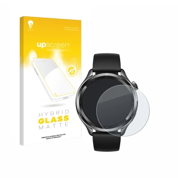 Vorderseite einer Produktverpackung mit dem Markenlogo upscreen. Daneben ist das Gerät Xiaomi Watch S4 (47 mm) mit dem zugehör