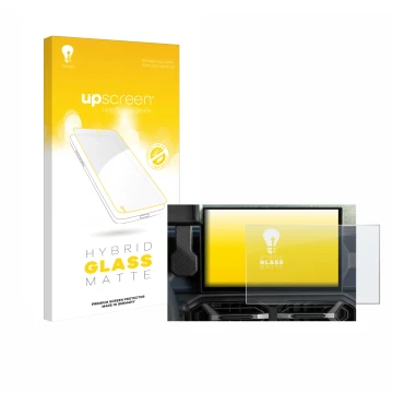 Vorderseite einer Produktverpackung mit dem Markenlogo upscreen. Daneben ist das Gerät Dacia Duster Infotainment System (2024)