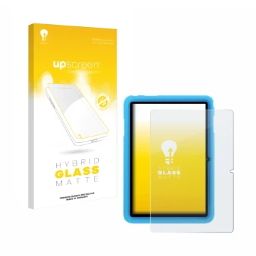 Vorderseite einer Produktverpackung mit dem Markenlogo upscreen. Daneben ist das Gerät Blackview Tab 8 Kids mit dem zugehörige