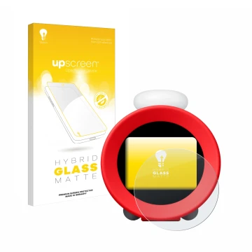 Vorderseite einer Produktverpackung mit dem Markenlogo upscreen. Daneben ist das Gerät Nintendo Sound Clock Alarmo mit dem zug