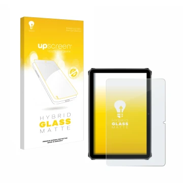 Vorderseite einer Produktverpackung mit dem Markenlogo upscreen. Daneben ist das Gerät Oukitel RT9 mit dem zugehörigen Display