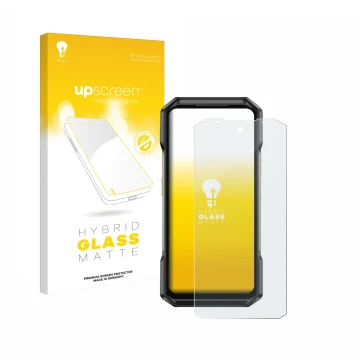 Vorderseite einer Produktverpackung mit dem Markenlogo upscreen. Daneben ist das Gerät Ulefone Armor 27 mit dem zugehörigen Di