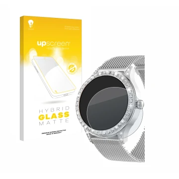 Vorderseite einer Produktverpackung mit dem Markenlogo upscreen. Daneben ist das Gerät Powerwill Smartwatch 1.27