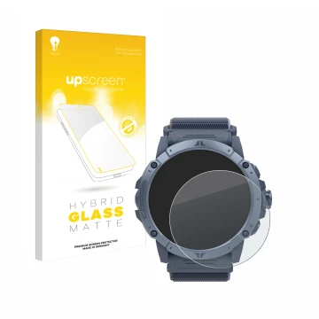 Vorderseite einer Produktverpackung mit dem Markenlogo upscreen. Daneben ist das Gerät Coros Vertix 2S mit dem zugehörigen Dis