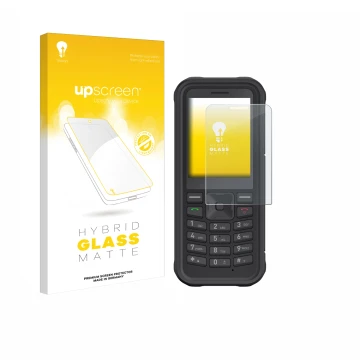 Vorderseite einer Produktverpackung mit dem Markenlogo upscreen. Daneben ist das Gerät Sonim XP100 mit dem zugehörigen Display