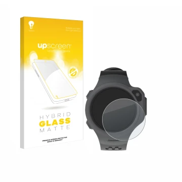 Vorderseite einer Produktverpackung mit dem Markenlogo upscreen. Daneben ist das Gerät myFirst Fone R1 mit dem zugehörigen Dis