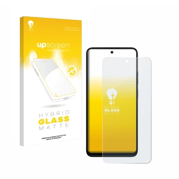 Vorderseite einer Produktverpackung mit dem Markenlogo upscreen. Daneben ist das Gerät Motorola Moto G35 mit dem zugehörigen D