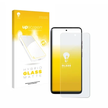 Vorderseite einer Produktverpackung mit dem Markenlogo upscreen. Daneben ist das Gerät Motorola Moto G05 mit dem zugehörigen D