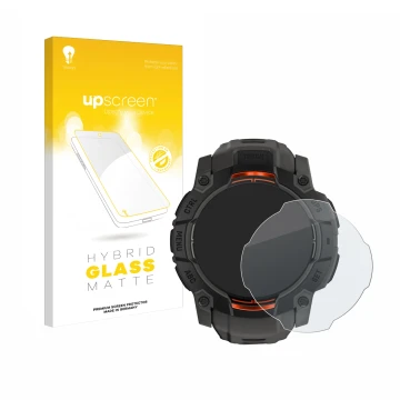 Vorderseite einer Produktverpackung mit dem Markenlogo upscreen. Daneben ist das Gerät Garmin Instinct 3 Solar (45 mm) mit dem