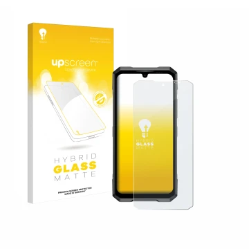 Vorderseite einer Produktverpackung mit dem Markenlogo upscreen. Daneben ist das Gerät Doogee Blade GT mit dem zugehörigen Dis