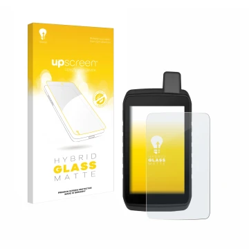 Vorderseite einer Produktverpackung mit dem Markenlogo upscreen. Daneben ist das Gerät Garmin Montana 710 mit dem zugehörigen 