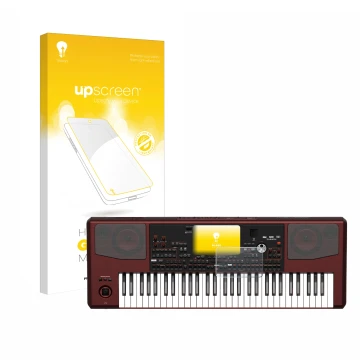 Vorderseite einer Produktverpackung mit dem Markenlogo upscreen. Daneben ist das Gerät KORG Pa700 mit dem zugehörigen Displays