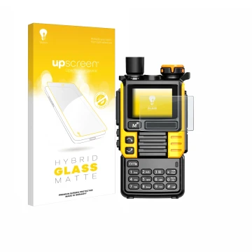 Vorderseite einer Produktverpackung mit dem Markenlogo upscreen. Daneben ist das Gerät Quansheng UV-K5 (99) mit dem zugehörige