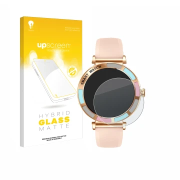 Vorderseite einer Produktverpackung mit dem Markenlogo upscreen. Daneben ist das Gerät Braidol Smartwatch 1.27