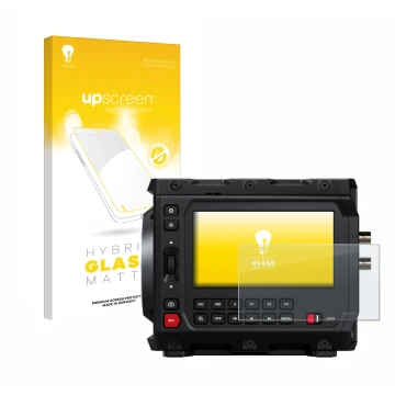 Vorderseite einer Produktverpackung mit dem Markenlogo upscreen. Daneben ist das Gerät Blackmagic Design Pyxis 6K 4