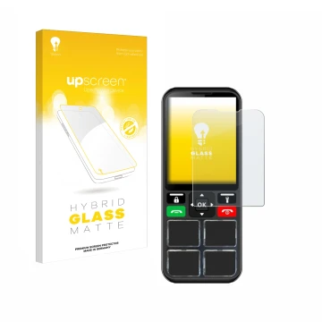 Vorderseite einer Produktverpackung mit dem Markenlogo upscreen. Daneben ist das Gerät Geemarc CL8000 mit dem zugehörigen Disp