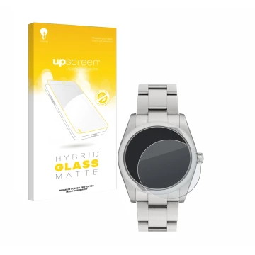 Vorderseite einer Produktverpackung mit dem Markenlogo upscreen. Daneben ist das Gerät Rolex Oyster Perpetual 34 mit dem zugeh