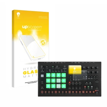 Vorderseite einer Produktverpackung mit dem Markenlogo upscreen. Daneben ist das Gerät Elektron Analog Rytm MKII mit dem zugeh