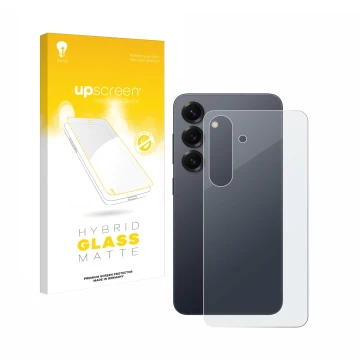 Vorderseite einer Produktverpackung mit dem Markenlogo upscreen. Daneben ist das Gerät Samsung Galaxy S25 Enterprise Edition (