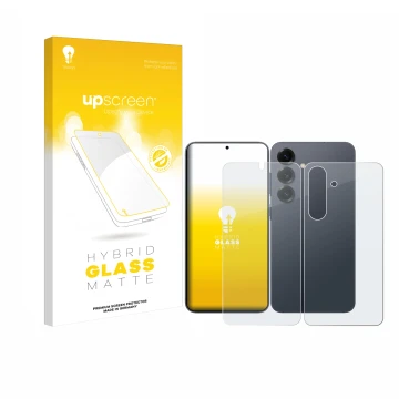 Vorderseite einer Produktverpackung mit dem Markenlogo upscreen. Daneben ist das Gerät Samsung Galaxy S25 Enterprise Edition (