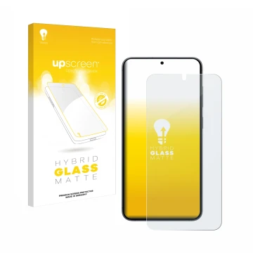 Vorderseite einer Produktverpackung mit dem Markenlogo upscreen. Daneben ist das Gerät Samsung Galaxy S25 Plus Enterprise Edit
