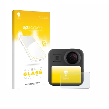 Vorderseite einer Produktverpackung mit dem Markenlogo upscreen. Daneben ist das Gerät GoPro Max (2025) mit dem zugehörigen Di