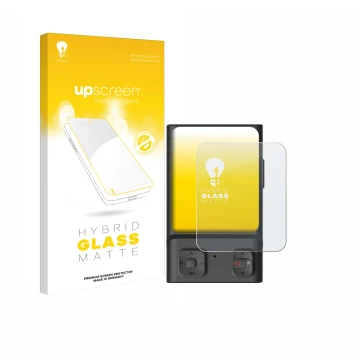 Vorderseite einer Produktverpackung mit dem Markenlogo upscreen. Daneben ist das Gerät Hoverair Beacon mit dem zugehörigen Dis