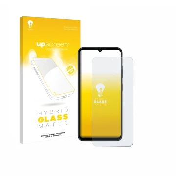 Vorderseite einer Produktverpackung mit dem Markenlogo upscreen. Daneben ist das Gerät ZTE Blade A55 mit dem zugehörigen Displ