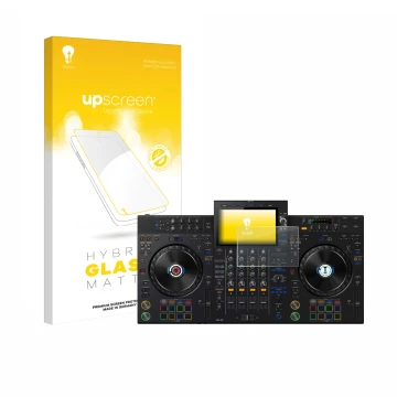 Vorderseite einer Produktverpackung mit dem Markenlogo upscreen. Daneben ist das Gerät Pioneer XDJ-AZ mit dem zugehörigen Disp