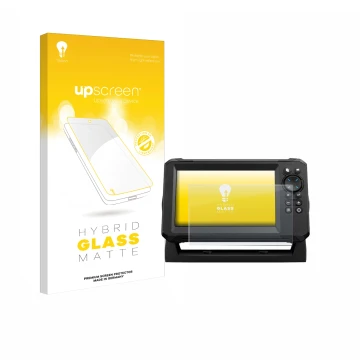 Vorderseite einer Produktverpackung mit dem Markenlogo upscreen. Daneben ist das Gerät Lowrance Eagle 7 mit dem zugehörigen Di