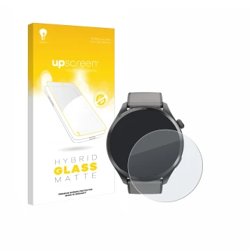 Vorderseite einer Produktverpackung mit dem Markenlogo upscreen. Daneben ist das Gerät Hama Smartwatch 9000 mit dem zugehörige