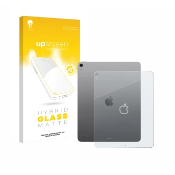 Vorderseite einer Produktverpackung mit dem Markenlogo upscreen. Daneben ist das Gerät Apple iPad Air 13