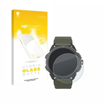 Vorderseite einer Produktverpackung mit dem Markenlogo upscreen. Daneben ist das Gerät Hammer Watch 2 Military Edition mit dem