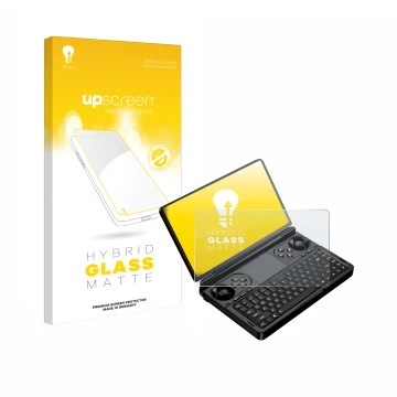 Vorderseite einer Produktverpackung mit dem Markenlogo upscreen. Daneben ist das Gerät GPD Win Mini (2025) mit dem zugehörigen