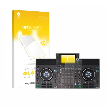 Vorderseite einer Produktverpackung mit dem Markenlogo upscreen. Daneben ist das Gerät Denon DJ SC LIVE 4 (Jog) mit dem zugehö