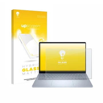 Vorderseite einer Produktverpackung mit dem Markenlogo upscreen. Daneben ist das Gerät Dell 14 Plus 2-in-1 mit dem zugehörigen