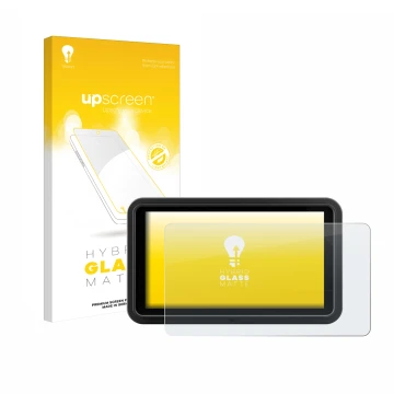 Vorderseite einer Produktverpackung mit dem Markenlogo upscreen. Daneben ist das Gerät Atomos Shinobi Go mit dem zugehörigen D