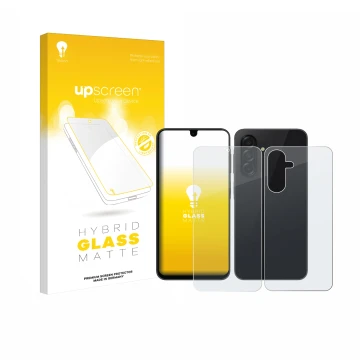 Vorderseite einer Produktverpackung mit dem Markenlogo upscreen. Daneben ist das Gerät Samsung Galaxy A26 5G Enterprise Editio