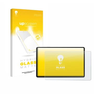 Vorderseite einer Produktverpackung mit dem Markenlogo upscreen. Daneben ist das Gerät Samsung Galaxy Tab S10 FE+ WiFi mit dem