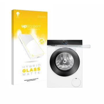 Vorderseite einer Produktverpackung mit dem Markenlogo upscreen. Daneben ist das Gerät Siemens WG56B2041 IQ700 Touchdisplay mi