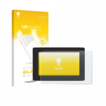 Vorderseite einer Produktverpackung mit dem Markenlogo upscreen. Daneben ist das Gerät Tesla Model Y Juniper 2025 mit dem zuge