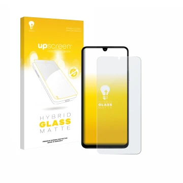Vorderseite einer Produktverpackung mit dem Markenlogo upscreen. Daneben ist das Gerät Xiaomi Poco C71 mit dem zugehörigen Dis