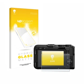 Vorderseite einer Produktverpackung mit dem Markenlogo upscreen. Daneben ist das Gerät Canon EOS R50 V mit dem zugehörigen Dis