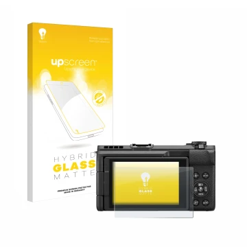 Vorderseite einer Produktverpackung mit dem Markenlogo upscreen. Daneben ist das Gerät Canon PowerShot V1 mit dem zugehörigen 