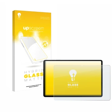 Vorderseite einer Produktverpackung mit dem Markenlogo upscreen. Daneben ist das Gerät Samsung Galaxy Tab S10 FE+ 5G mit dem z