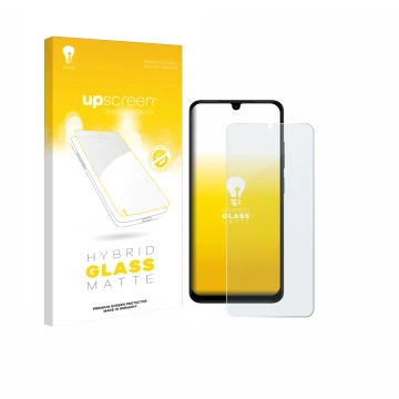 Vorderseite einer Produktverpackung mit dem Markenlogo upscreen. Daneben ist das Gerät Xiaomi Redmi A5 mit dem zugehörigen Dis