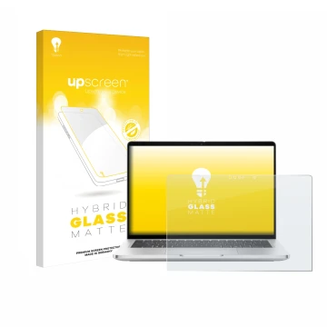Vorderseite einer Produktverpackung mit dem Markenlogo upscreen. Daneben ist das Gerät Dell Pro 13 Plus 2-in-1 mit dem zugehör