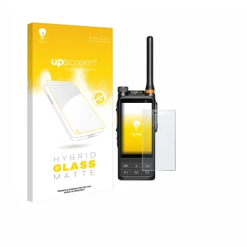 Vorderseite einer Produktverpackung mit dem Markenlogo upscreen. Daneben ist das Gerät Hytera PDC680 mit dem zugehörigen Displ