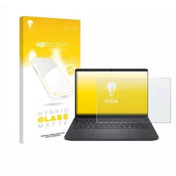 Vorderseite einer Produktverpackung mit dem Markenlogo upscreen. Daneben ist das Gerät Dell Pro Max 14 mit dem zugehörigen Dis