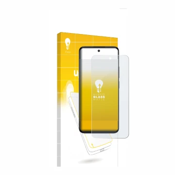 Vorderseite einer Produktverpackung mit dem Markenlogo upscreen. Daneben ist das Gerät TCL SE NxtPaper 5G mit dem zugehörigen 